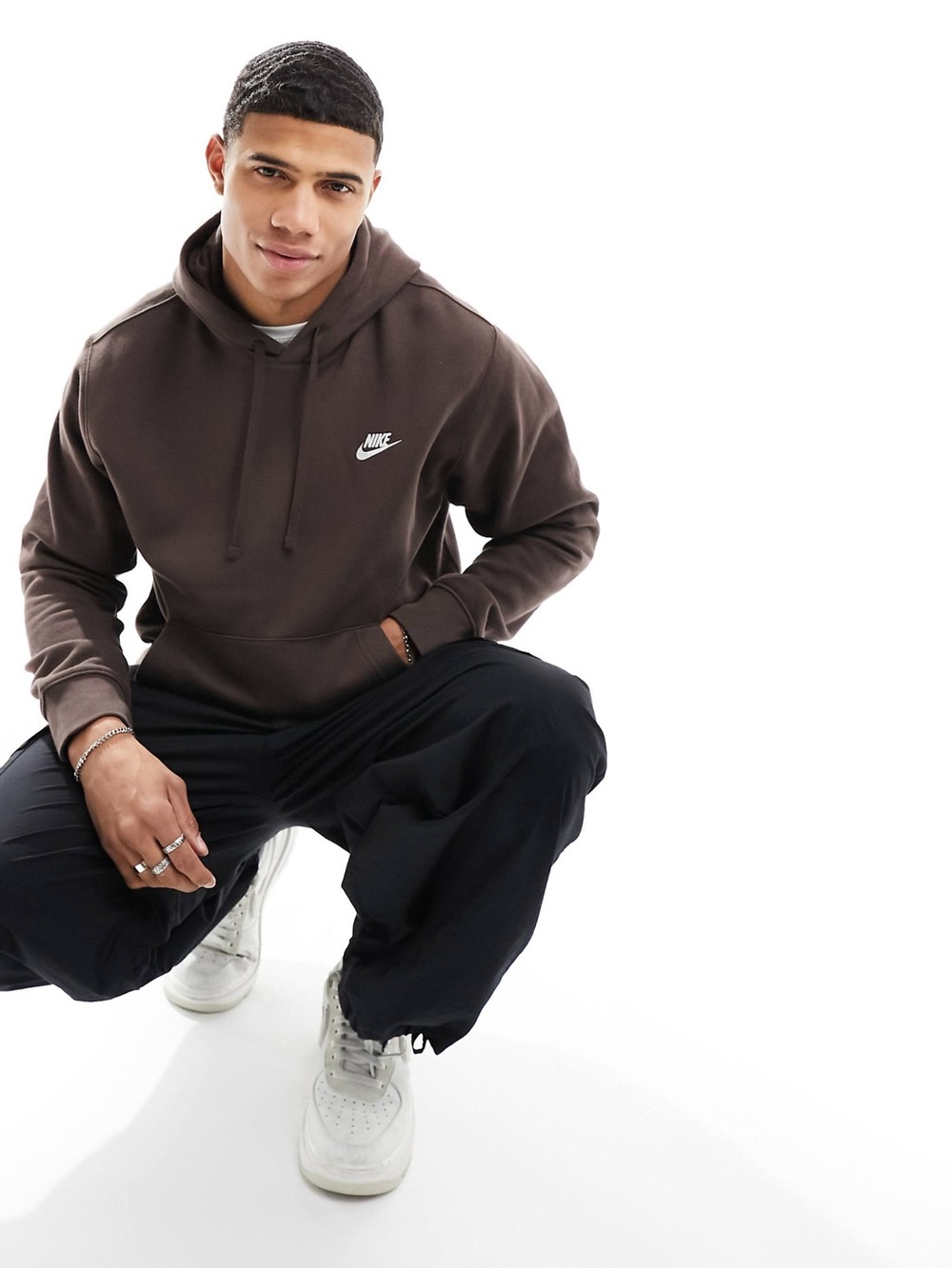 Mens Nike Club Hoodie Pullover Sweatshirt in brown